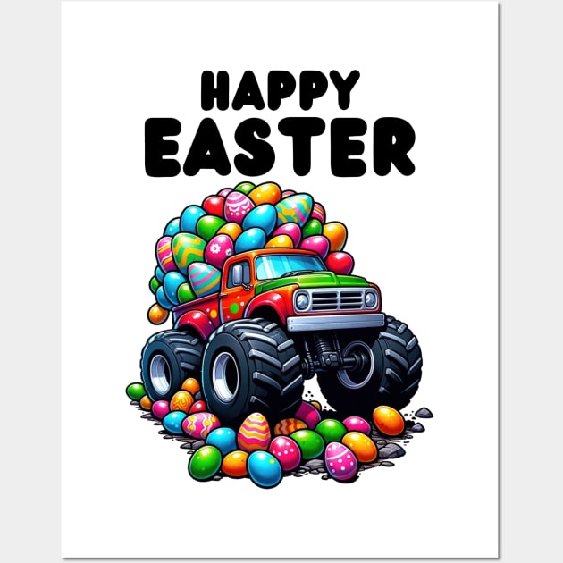 Happy Easter Monster Truck Easter Eggs Toddler Boys Wall Art by starryskin